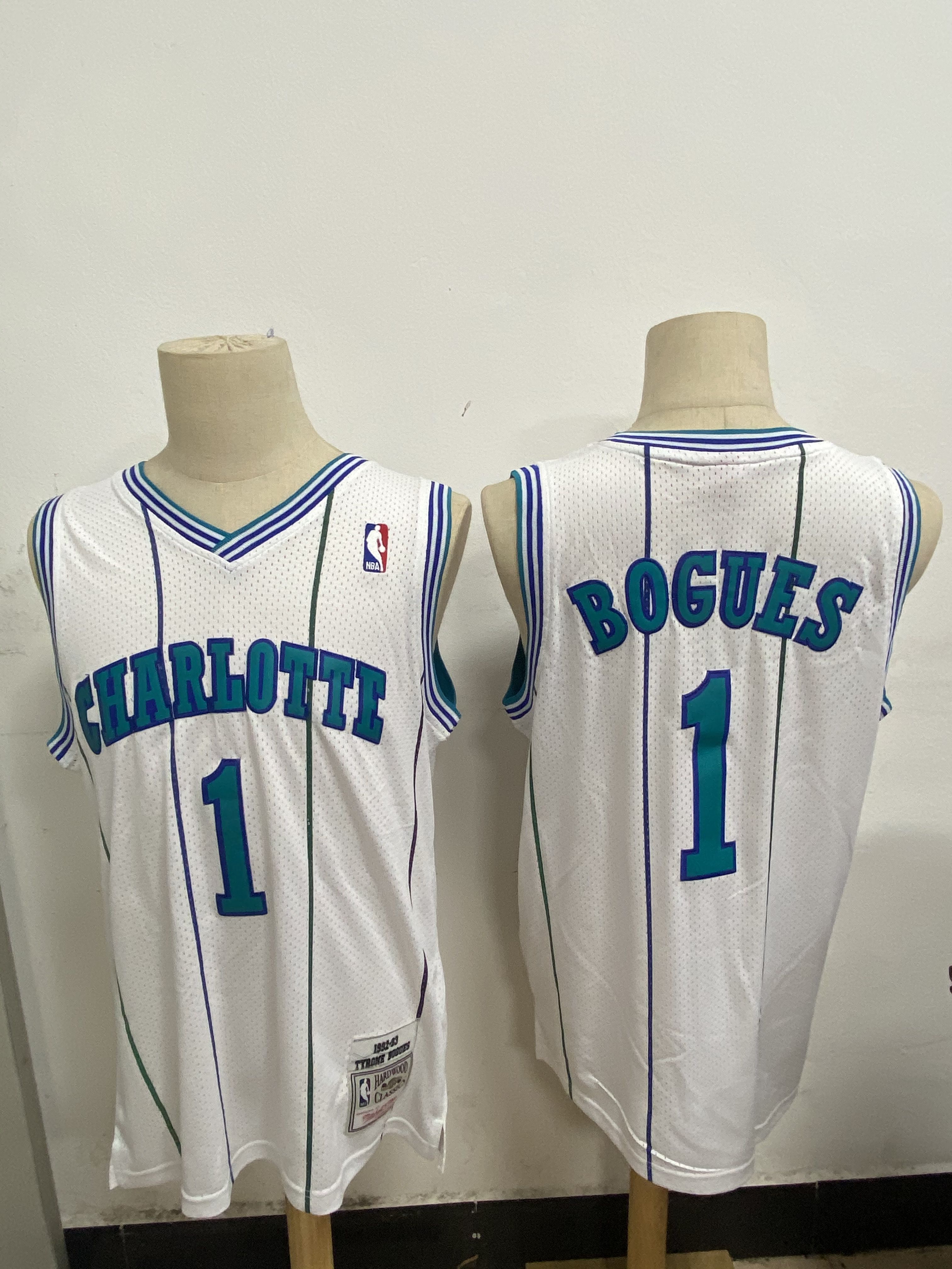 Men Charlotte Hornets 1 Bogues White Throwback NBA Jerseys